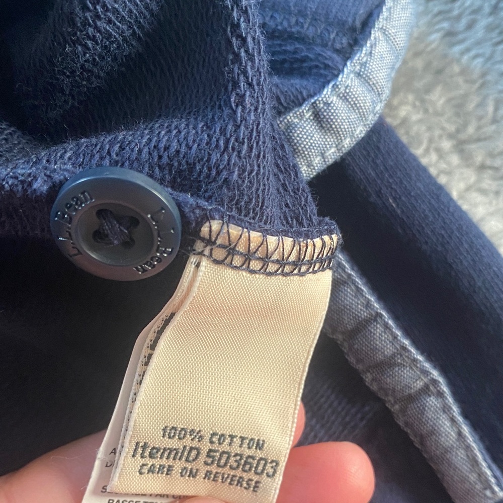 L.L. Bean Navy Hooded Henley Sweatshirt Lightweight Cotton Pullover M - Picture 7 of 9
